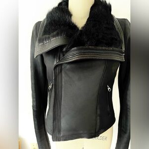 Vince Black Leather Moto Jacket with Shearling size XS